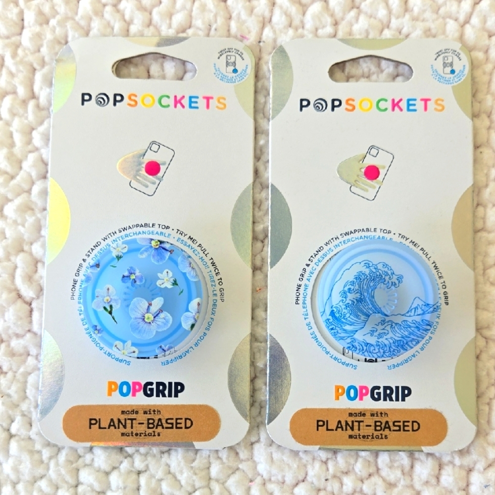 PopSockets Set Blue Floral and Wave Design PopGrips